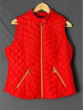 Marc New York Andrew Marc Quilted Vest S Red Gold Zip Sleeveless Jacket